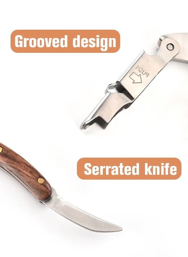 Wine Opener, with Leather Pouch, Wood Handle Double-Hinged Stainless, Steel Screw Beer Bottle Corkscrew - Image 5